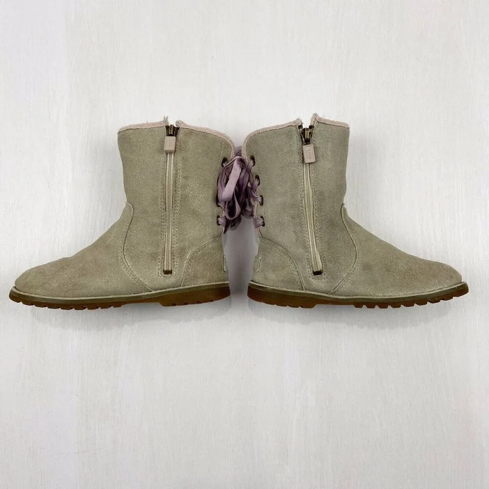 UGG Corene Metallic Suede Lace-up Boots in Gold 11 (Kids)